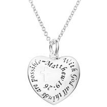 Sterling Silver with God All Things Are Possible Heart Charm Pendant Chain Necklace 16″+2″ Extender