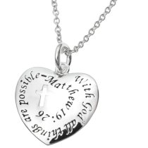 Sterling Silver with God All Things Are Possible Heart Charm Pendant Chain Necklace 16"+2" Extender