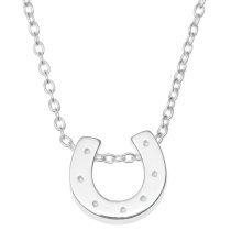 925 Sterling Silver Good Luck Horseshoe Dangle Charm Pendant Rolo Chain Necklace 16 Inches with 1 Inch Extender