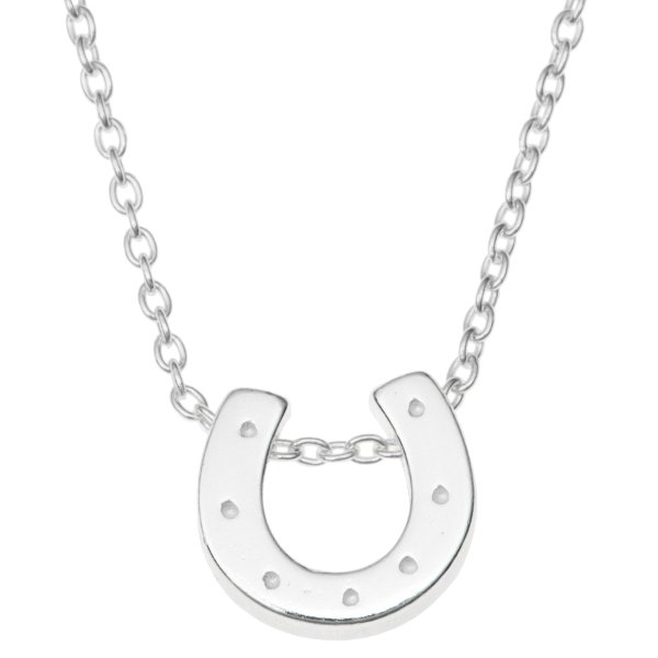 925 Sterling Silver Good Luck Horseshoe Dangle Charm Pendant Rolo Chain Necklace 16 Inches with 1 Inch Extender