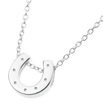 925 Sterling Silver Good Luck Horseshoe Dangle Charm Pendant Rolo Chain Necklace 16 Inches with 1 Inch Extender