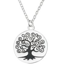 925 Sterling Silver Round Family Tree Dangle Charm Pendant Rolo Chain Necklace 16 Inches with 1 Inch Extender