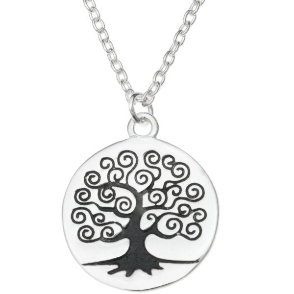 925 Sterling Silver Round Family Tree Dangle Charm Pendant Rolo Chain Necklace 16 Inches with 1 Inch Extender