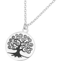 925 Sterling Silver Round Family Tree Dangle Charm Pendant Rolo Chain Necklace 16 Inches with 1 Inch Extender