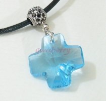 Rare Blue Cross Swareovski Crystal Silver Pendant
