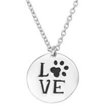 Sterling Silver Round Love Puppy Footprint Dangle Charm Pendant Rolo Chain Necklace 16 Inches with 1 Inch Extender