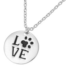 Sterling Silver Round Love Puppy Footprint Dangle Charm Pendant Rolo Chain Necklace 16 Inches with 1 Inch Extender