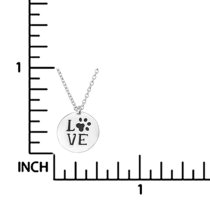 Sterling Silver Round Love Puppy Footprint Dangle Charm Pendant Rolo Chain Necklace 16 Inches with 1 Inch Extender