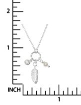 Sterling Silver Feather Natural Fresh Water Pearl Round CZ Crystal Dangle Chain Necklace 16"+1" Extender