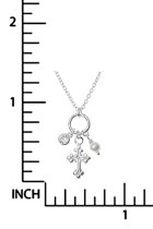 Sterling Silver Crucifix Cross Faith Natural Fresh Water Pearl Round Clear CZ Dangle Pendant Charm Link Necklace Chain 16" + 1" Extender