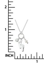 Sterling Silver Mother Baby Fooprint Natural Fresh Water Pearl Round Clear CZ Dangle Pendant Charm Link Necklace Chain 16" + 1" Extender