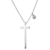 Sterling Silver Christian Cross Faith Round Clear CZ Dangle Charm Chain Necklace 16″+1″ Extender