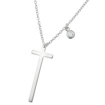 Sterling Silver Christian Cross Faith Round Clear CZ Dangle Charm Chain Necklace 16"+1" Extender
