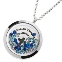 With God All Things Are Possible Floating Locket Crystals Prayer Charm Necklace Pendant
