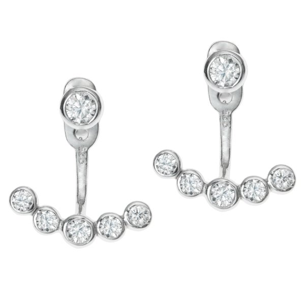 Rhodium on 925 Sterling Silver Clear CZ Crystal 2 in 1 Stud and Jacket Ear Cuff Earrings
