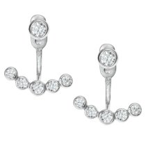 Rhodium on 925 Sterling Silver Clear CZ Crystal 2 in 1 Stud and Jacket Ear Cuff Earrings