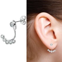 Rhodium on 925 Sterling Silver Clear CZ Crystal 2 in 1 Stud and Jacket Ear Cuff Earrings