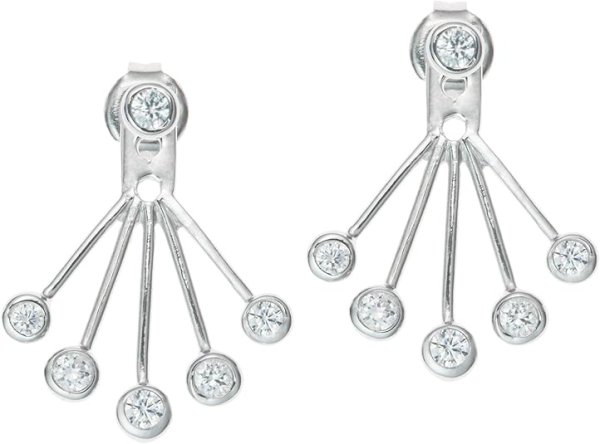 Rhodium on 925 Sterling Silver Clear CZ Crystal 2 in 1 Stud & Jacket Ear Cuff Earrings