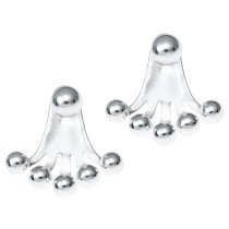 Sterling Silver Round Ball Dot 2 in 1 Stud and Jacket Ear Cuff Earrings