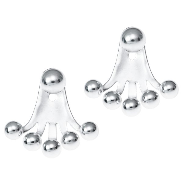 Sterling Silver Round Ball Dot 2 in 1 Stud and Jacket Ear Cuff Earrings