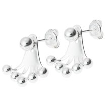 Sterling Silver Round Ball Dot 2 in 1 Stud and Jacket Ear Cuff Earrings