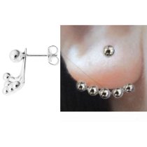 Sterling Silver Round Ball Dot 2 in 1 Stud and Jacket Ear Cuff Earrings