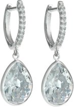 Sterling Silver Teardrop Clear CZ Crystal Charm Hoop Huggie Dangle Earring