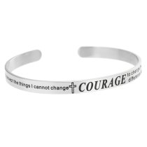 Qina C. 316l Stainless Steel Christian Bible Quote Courage Adjustable Cuff Bracelet Wristband Bangle