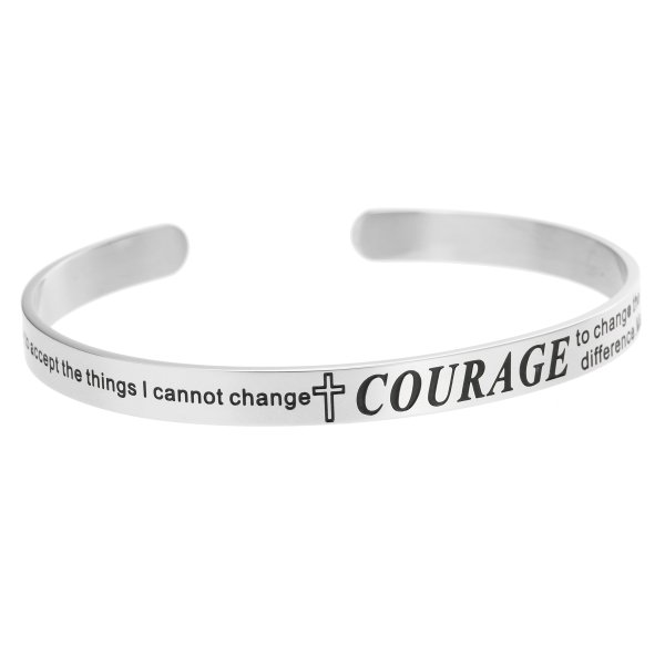 Qina C. 316l Stainless Steel Christian Bible Quote Courage Adjustable Cuff Bracelet Wristband Bangle
