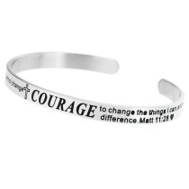 Qina C. 316l Stainless Steel Christian Bible Quote Courage Adjustable Cuff Bracelet Wristband Bangle