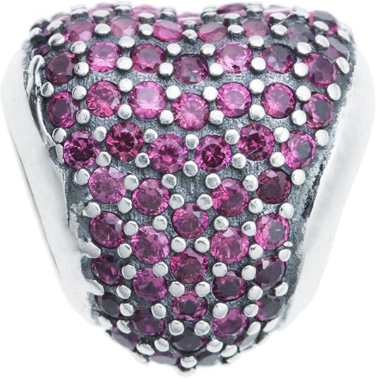 Queenberry Sterling Silver Heart Love Pink Cubic Zirconia Bead for European Charm Bracelets