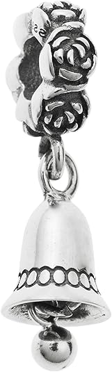 Antique Sterling Silver Rose Wedding Jingle Bell Bead for European Charm Bracelets