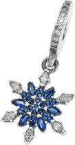 Antique Sterling Silver Snowflake Blue CZ Crystal Dangle Bead for European Charm Bracelets