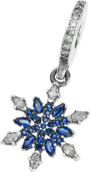 Antique Sterling Silver Snowflake Blue CZ Crystal Dangle Bead for European Charm Bracelets