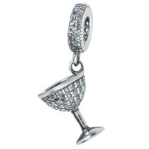 Antique Sterling Silver Clear CZ Crystal Wine Glass Cup Dangle Bead for European Charm Bracelets