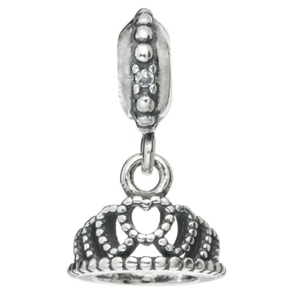 Antique 925 Sterling Silver Princess Crown Dangle Screw on Bead for European Charm Bracelets