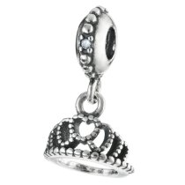 Antique 925 Sterling Silver Princess Crown Dangle Screw on Bead for European Charm Bracelets