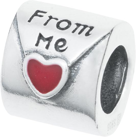 Queenberry Sterling Silver Red Enamel Love Letter from Me Bead for European Charm Bracelets