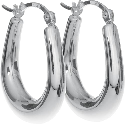 925 Sterling Silver Puff Ring Hoop Huggie Hinge with Notched Post Drop Earrings