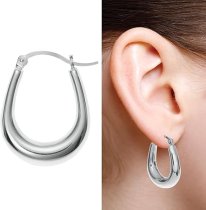 925 Sterling Silver Puff Ring Hoop Huggie Hinge with Notched Post Drop Earrings