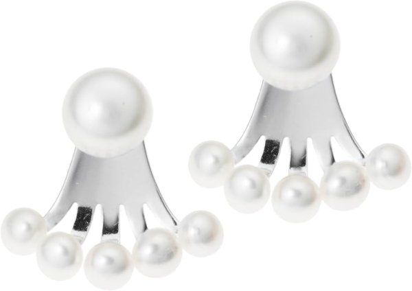 Sterling Silver Round Fresh Water Pearl 2 in 1 Stud and Jacket Ear Cuff Earrings