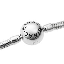 Qina C. Rhodium on 925 Sterling Silver 3mm Snake Bracelet with Round Sun Moon Bead Clasp for European Bead Charm 6.5"