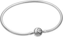 Qina C. Rhodium on 925 Sterling Silver 3mm Snake Bracelet with Round Sun Moon Bead Clasp for European Bead Charm 7.5″