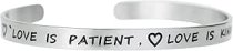 Qina C Love Is Patient Love Is Kind Adjustable Cuff Bracelet Wristband Bangle Silver-tone