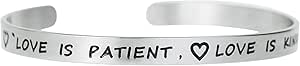 Qina C Love Is Patient Love Is Kind Adjustable Cuff Bracelet Wristband Bangle Silver-tone