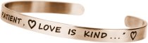 Qina C. Love Is Patient Love Is Kind Adjustable Cuff Bracelet Wristband Bangle Rose Gold-tone