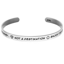 Qina C. Life Is a Journey .. Not a Destination, Enjoy.. Adjustable Cuff Bracelet Wristband Bangle Silver Tone