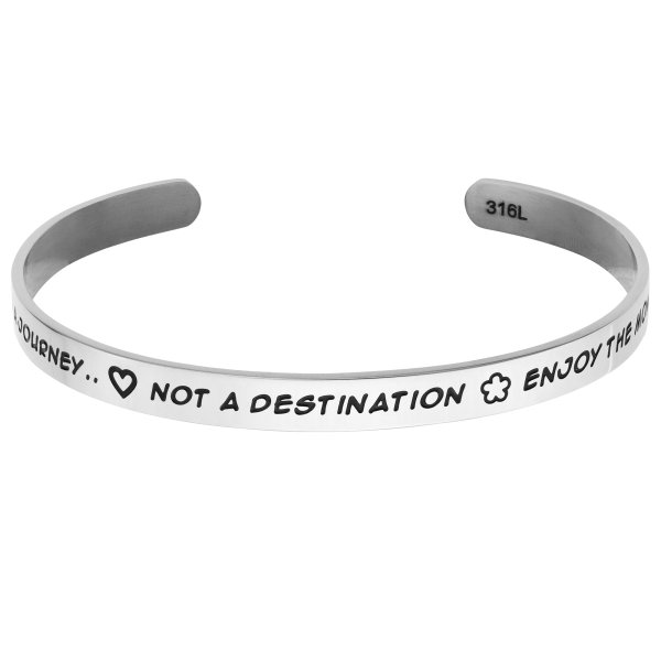 Qina C. Life Is a Journey .. Not a Destination, Enjoy.. Adjustable Cuff Bracelet Wristband Bangle Silver Tone