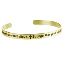 Qina C. You Are Braver Than You Believe..stronger .. Smarter..adjustable Cuff Bracelet Wristband Bangle Gold-tone