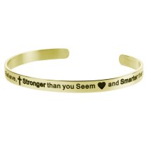 Qina C. You Are Braver Than You Believe..stronger .. Smarter..adjustable Cuff Bracelet Wristband Bangle Gold-tone